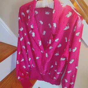 Vintage 80s Long Sleeved Fuschia Elephants USA